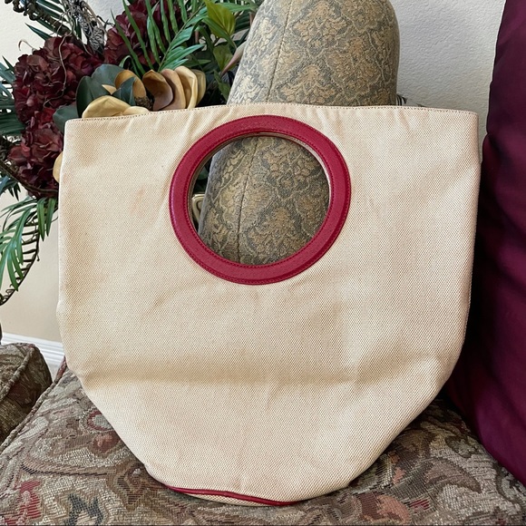 Roberta Di Camerino canvas Tote Round Red Handle - Picture 2 of 6